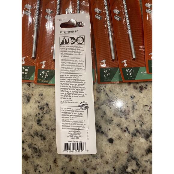 LOT OF 12- ACE 3/16" X 4" MASONRY ROTARY DRILL BIT 2108215 BRICK NEW/SEALED - Picture 2 of 2